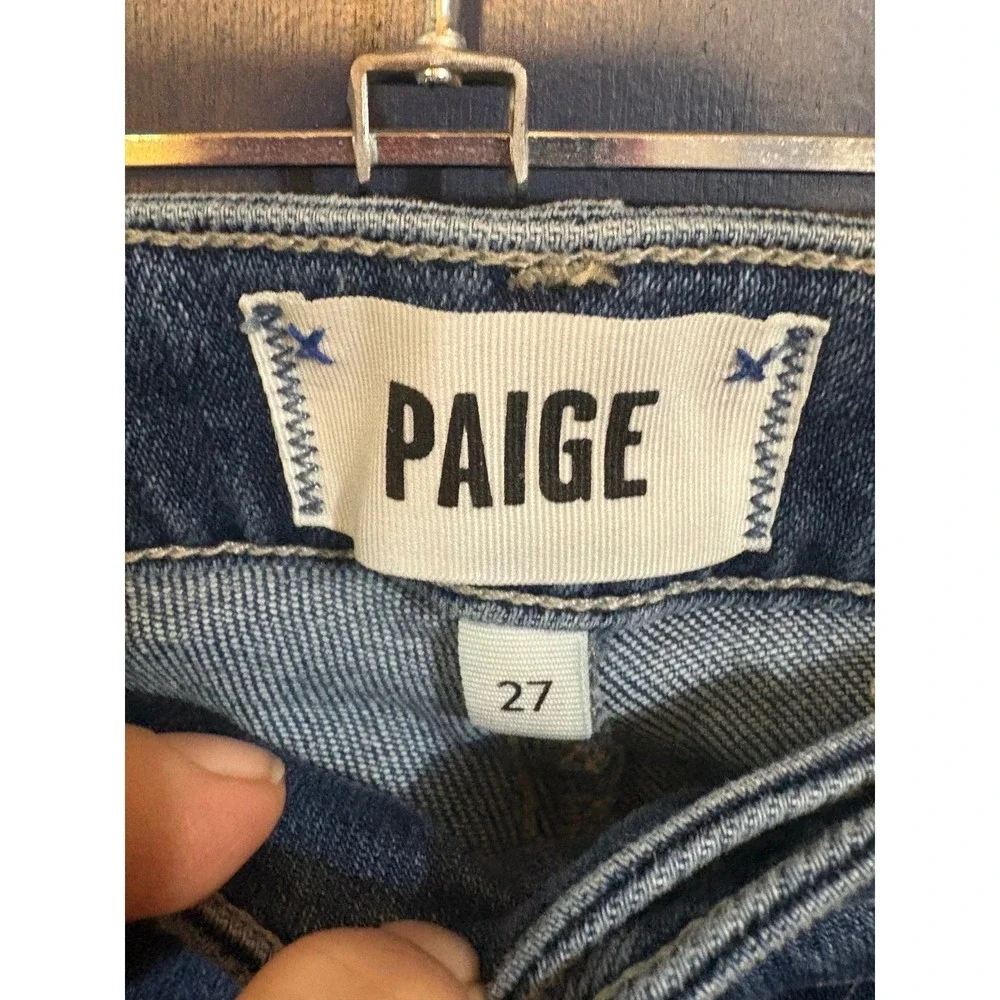 Paige High Rise Straight Leg Raw Hem Jeans Blue Denim Size 27 - Picture 4 of 5
